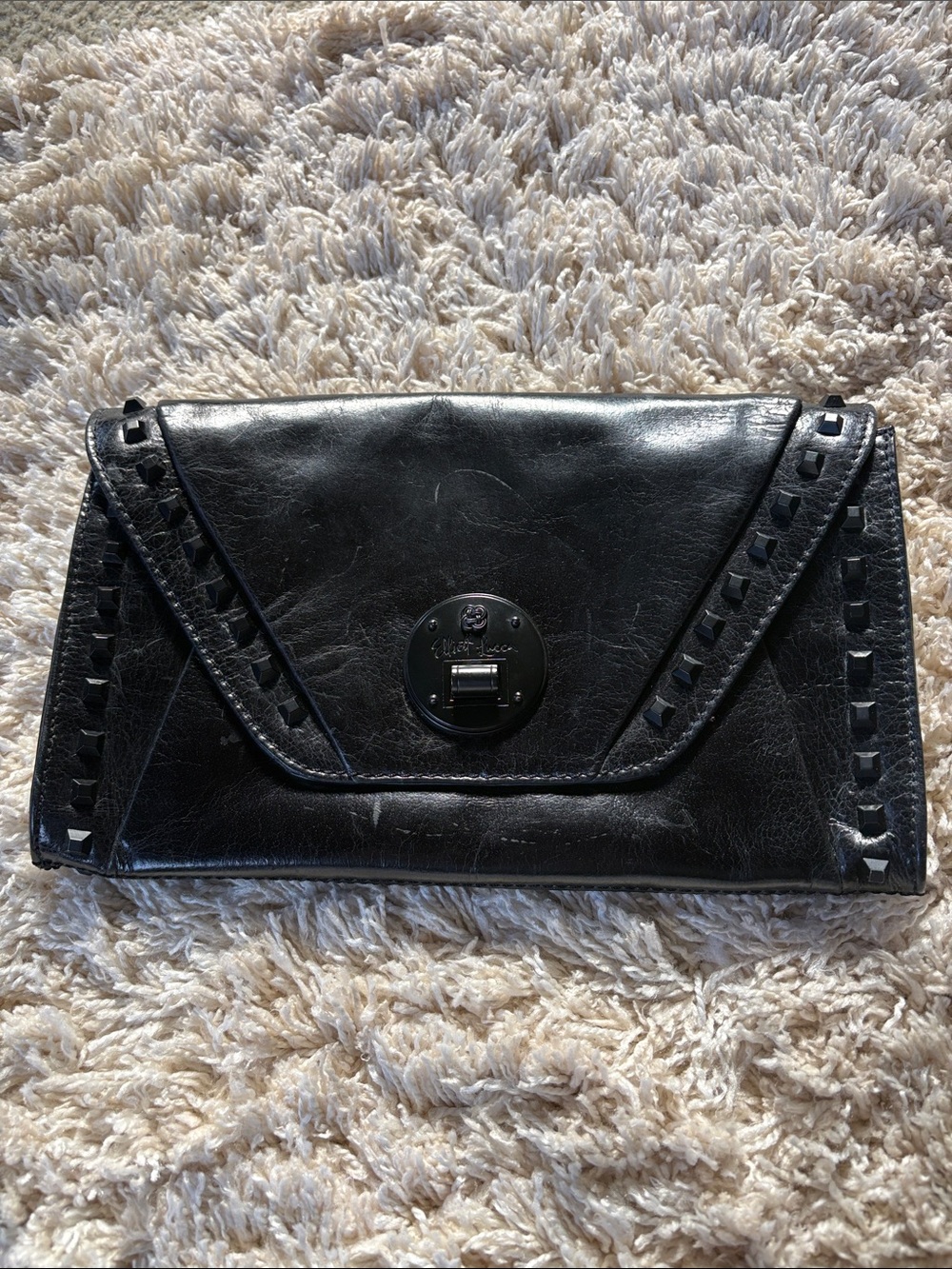 Elliot Lucca Black Leather Envelope Clutch